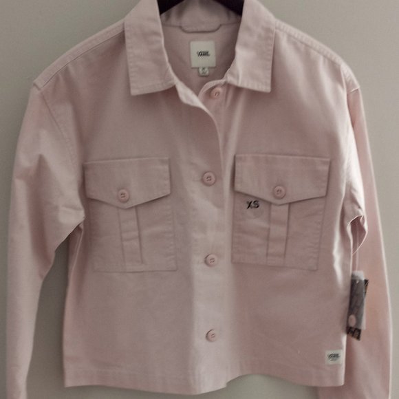 'VANS' OFF THE WALL Pastel Pink Cropped Jacket Size XS/S 100% Cotton NWT - Picture 1 of 14